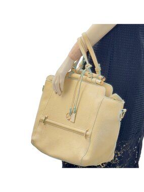MELLOW WORLD Handbag Satchel Crossbody Beige Pebble Gold-tone Accents Handles